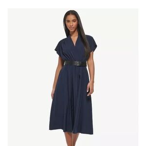 Calvin Klein Blue Women's Belted Cap-Sleeve Midi Dress Size 10